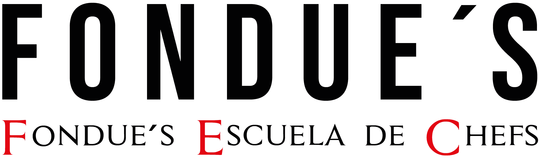 Logotipo tipográfico de Fondue's Escuela de Chefs en letras negras y rojas.